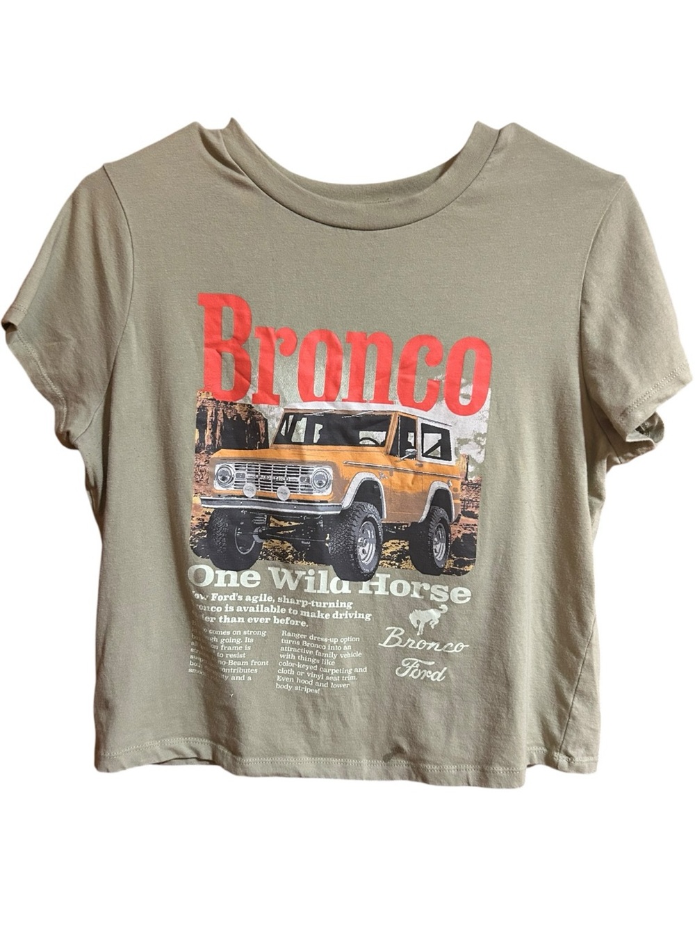 Hybrid Apparel Olive Green Bronco Graphic Tee with Red Lettering